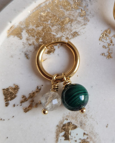 Boucle Malachite et Cristal de Roche