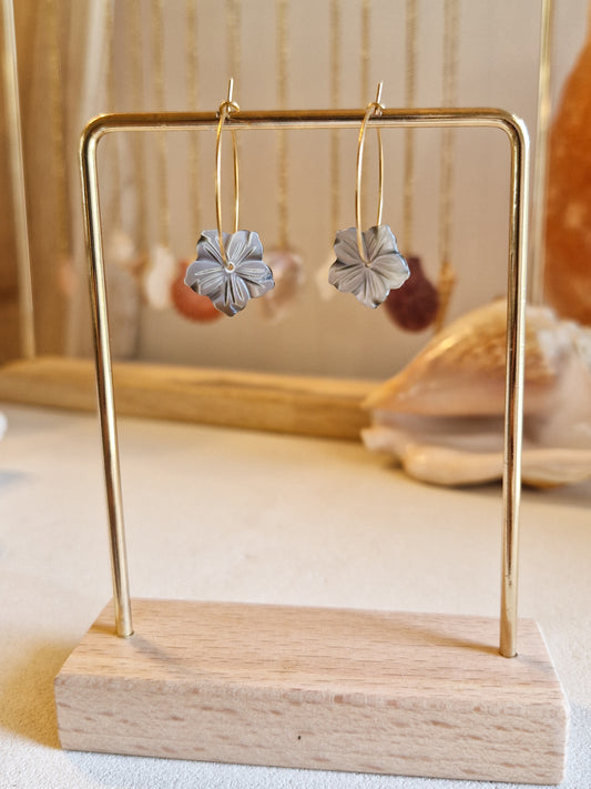 Boucles d’oreilles Hibiscus en Nacre