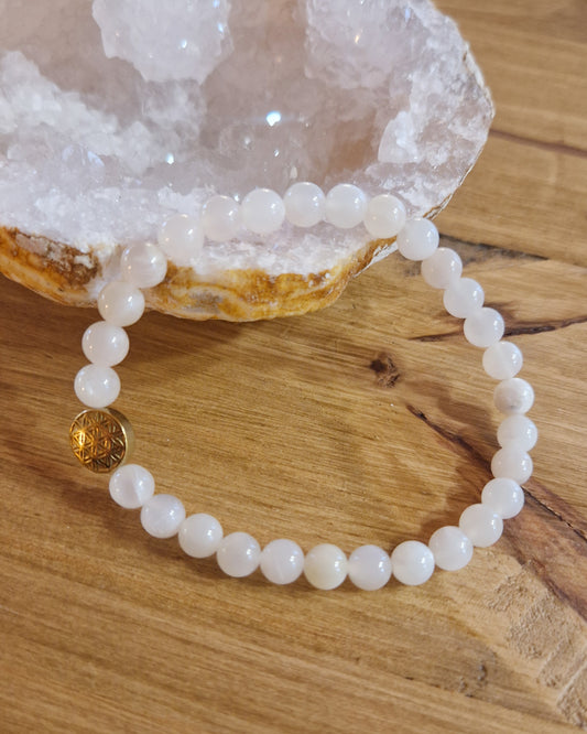 Bracelet lithothérapie - Pierre de Lune - Fleur de vie