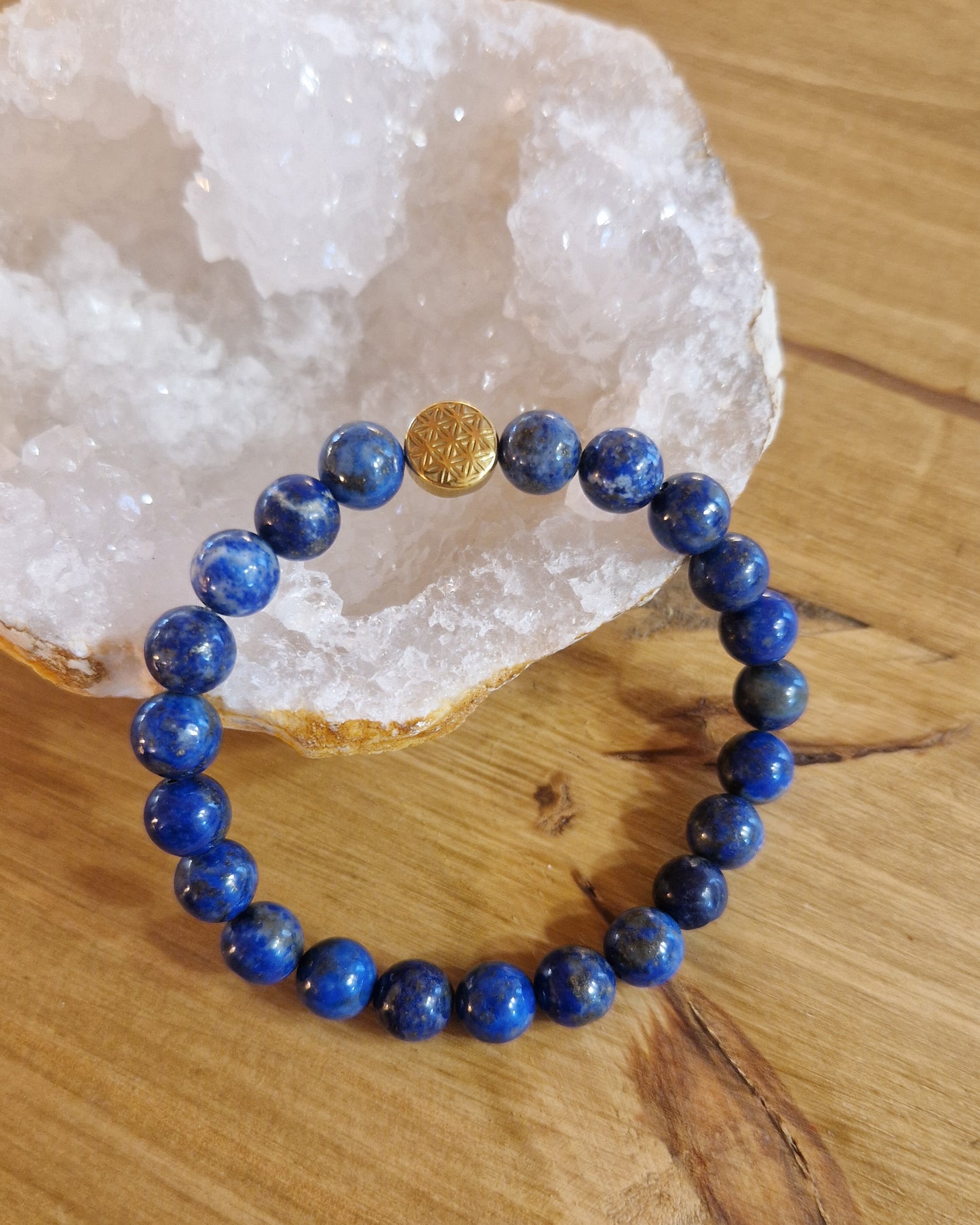 Bracelet lithothérapie- Lapis Lazuli - Fleur de vie