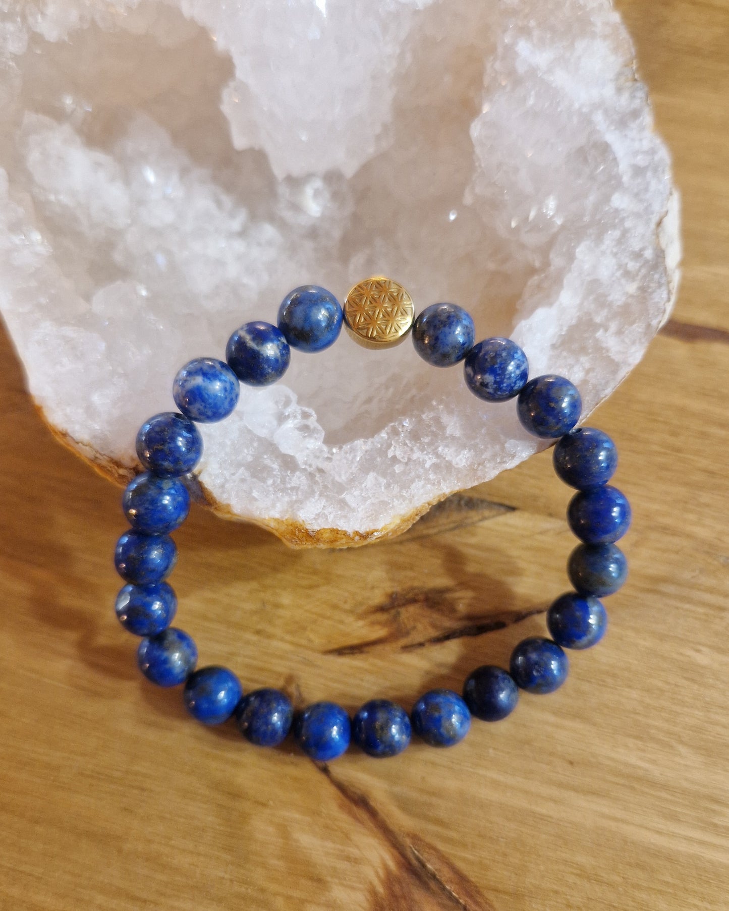 Bracelet lithothérapie- Lapis Lazuli - Fleur de vie