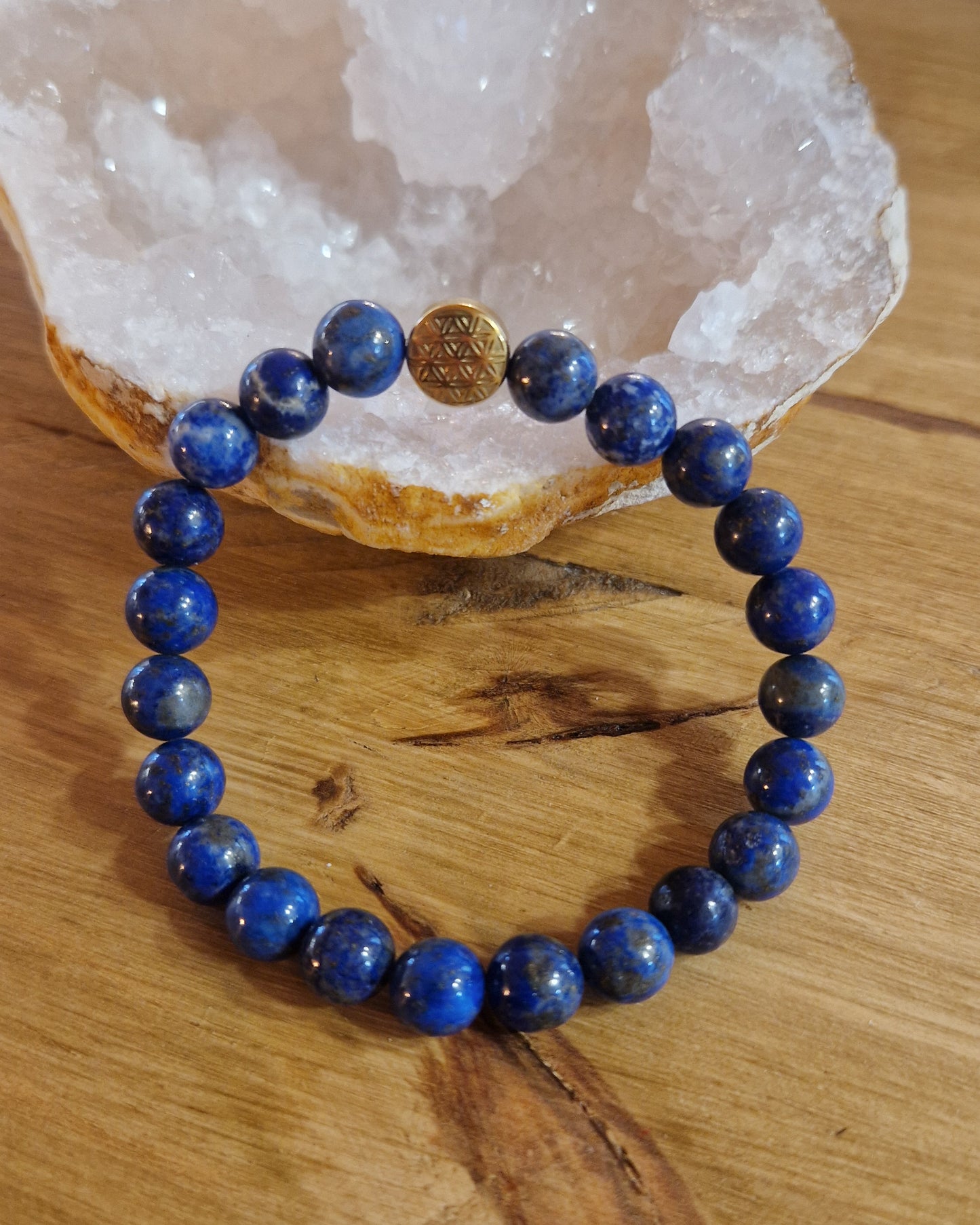 Bracelet lithothérapie- Lapis Lazuli - Fleur de vie