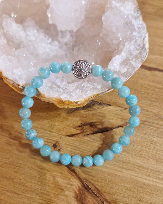 Bracelet lithothérapie - Amazonite - Arbre de Vie argent