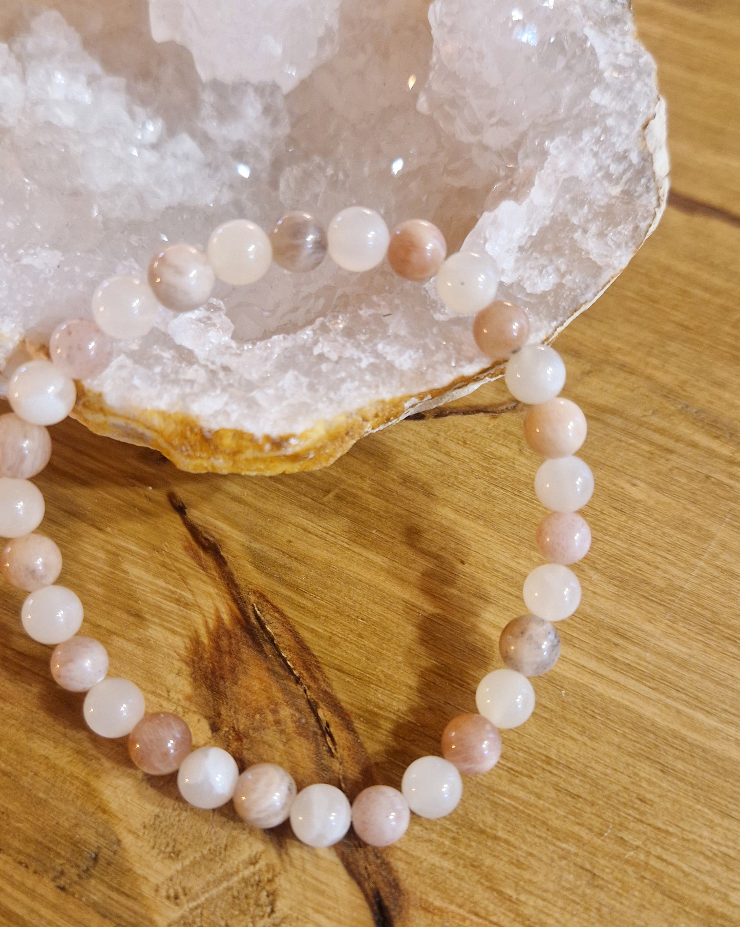 Bracelet lithothérapie - Pierre de lune et de Soleil