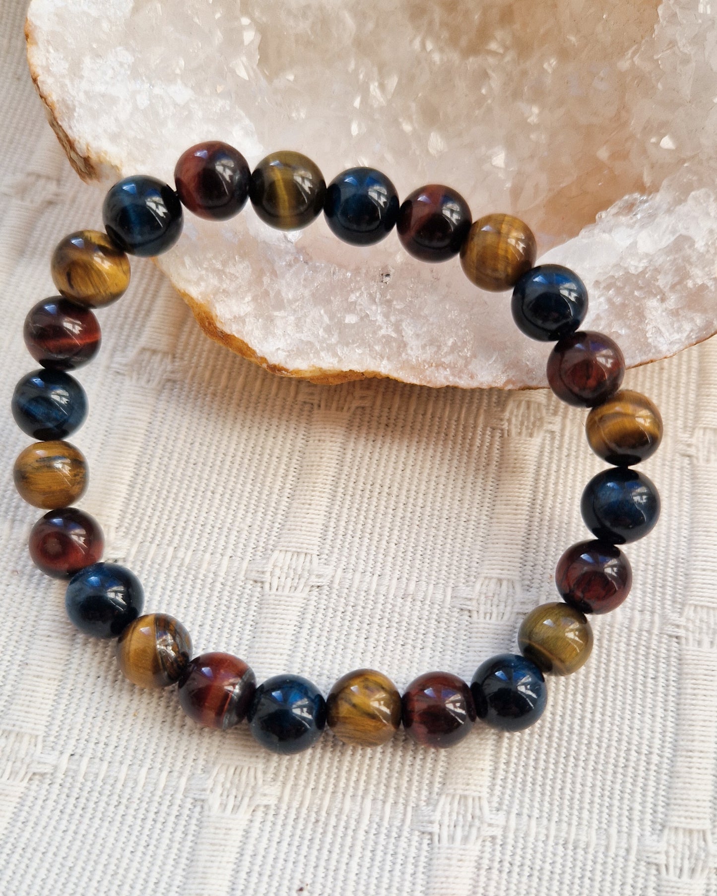 Bracelet lithothérapie- 3 Yeux - Œil de Tigre, Faucon & Taureau