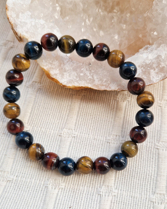 Bracelet lithothérapie- 3 Yeux - Œil de Tigre, Faucon & Taureau