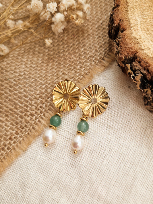 Boucles d'oreilles Alizée - Aventurine et perles