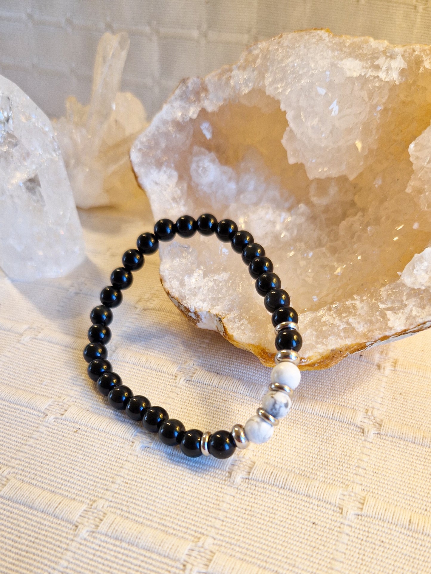Bracelet Lithothérapie - Obsidienne & Howlite