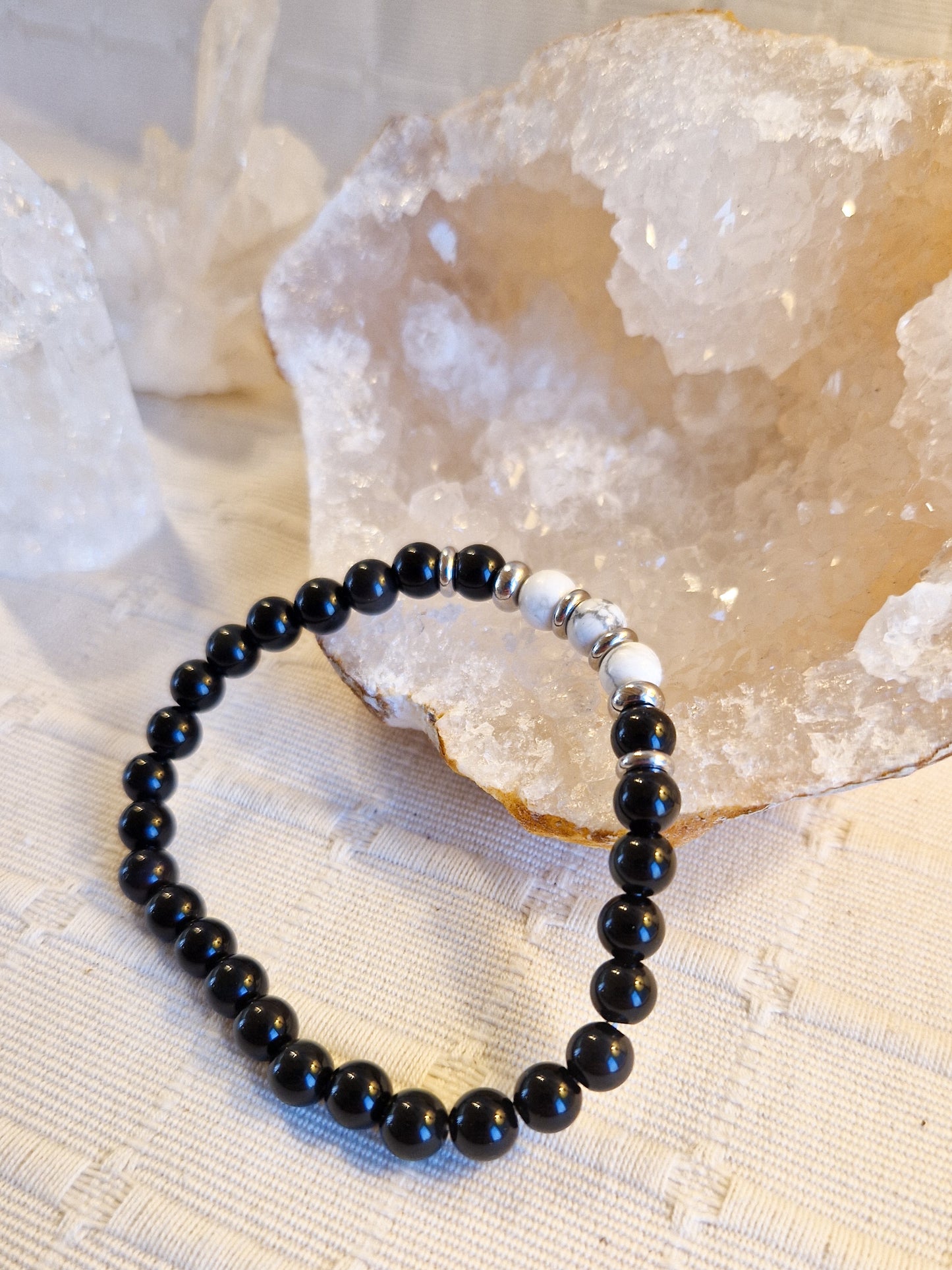 Bracelet Lithothérapie - Obsidienne & Howlite