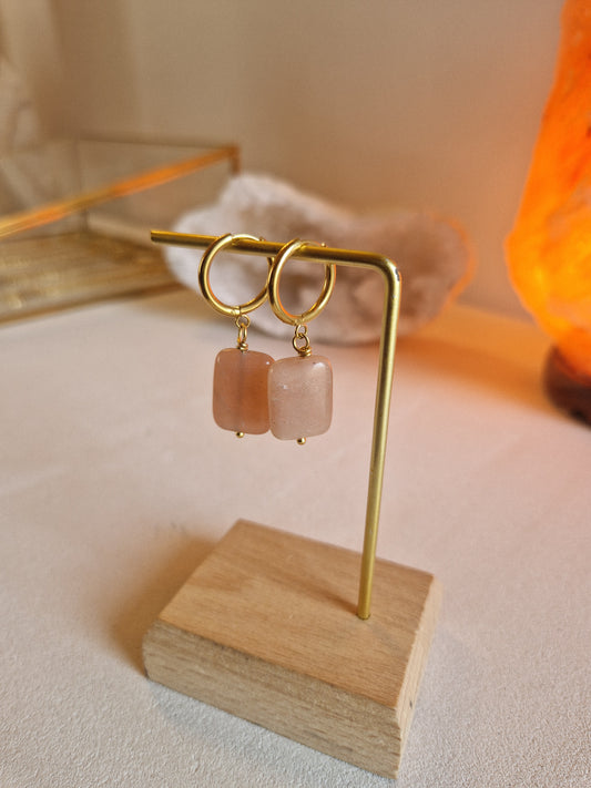 Boucles d'oreilles Pierre de Lune rose