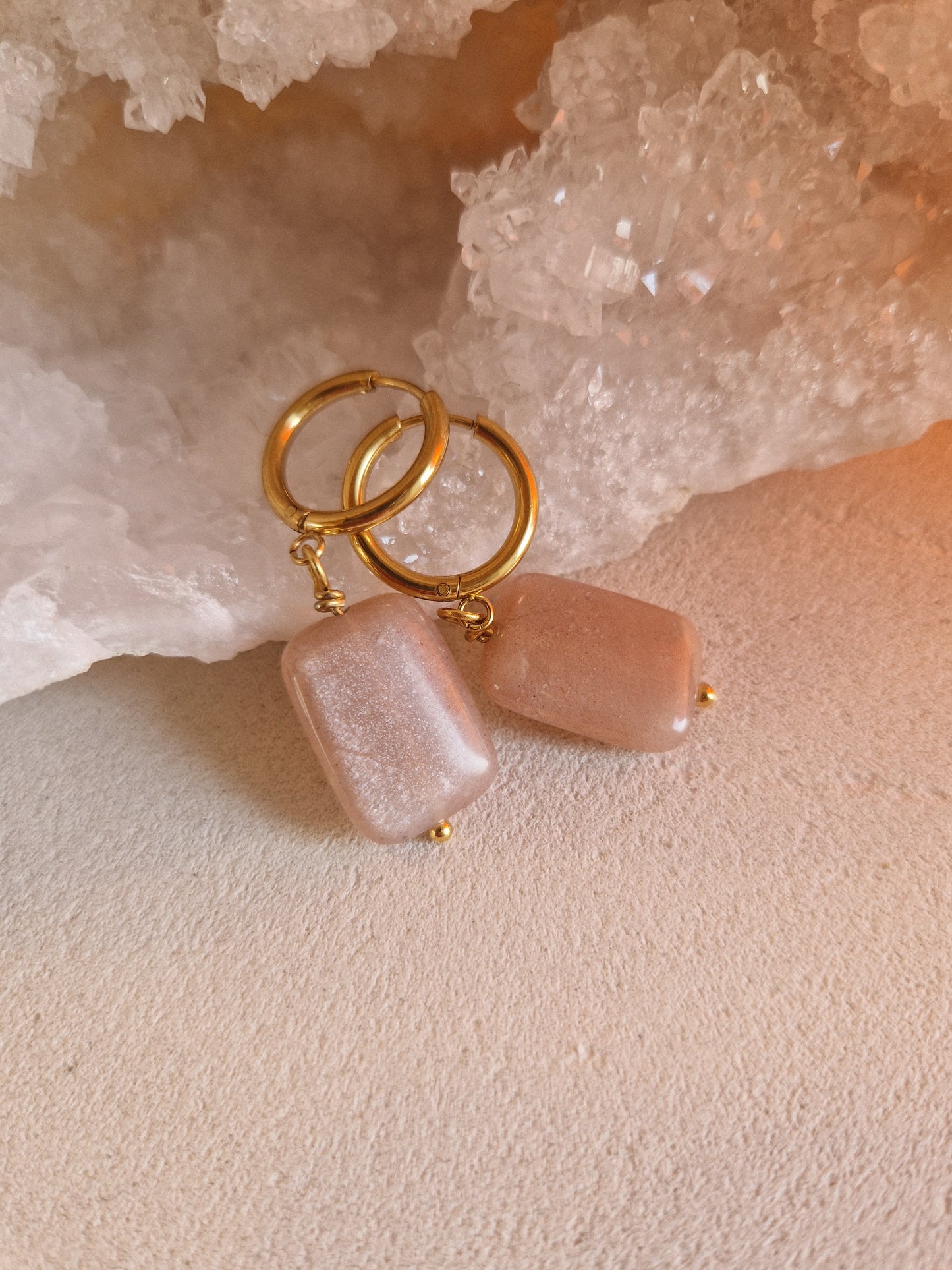 Boucles d'oreilles Pierre de Lune rose
