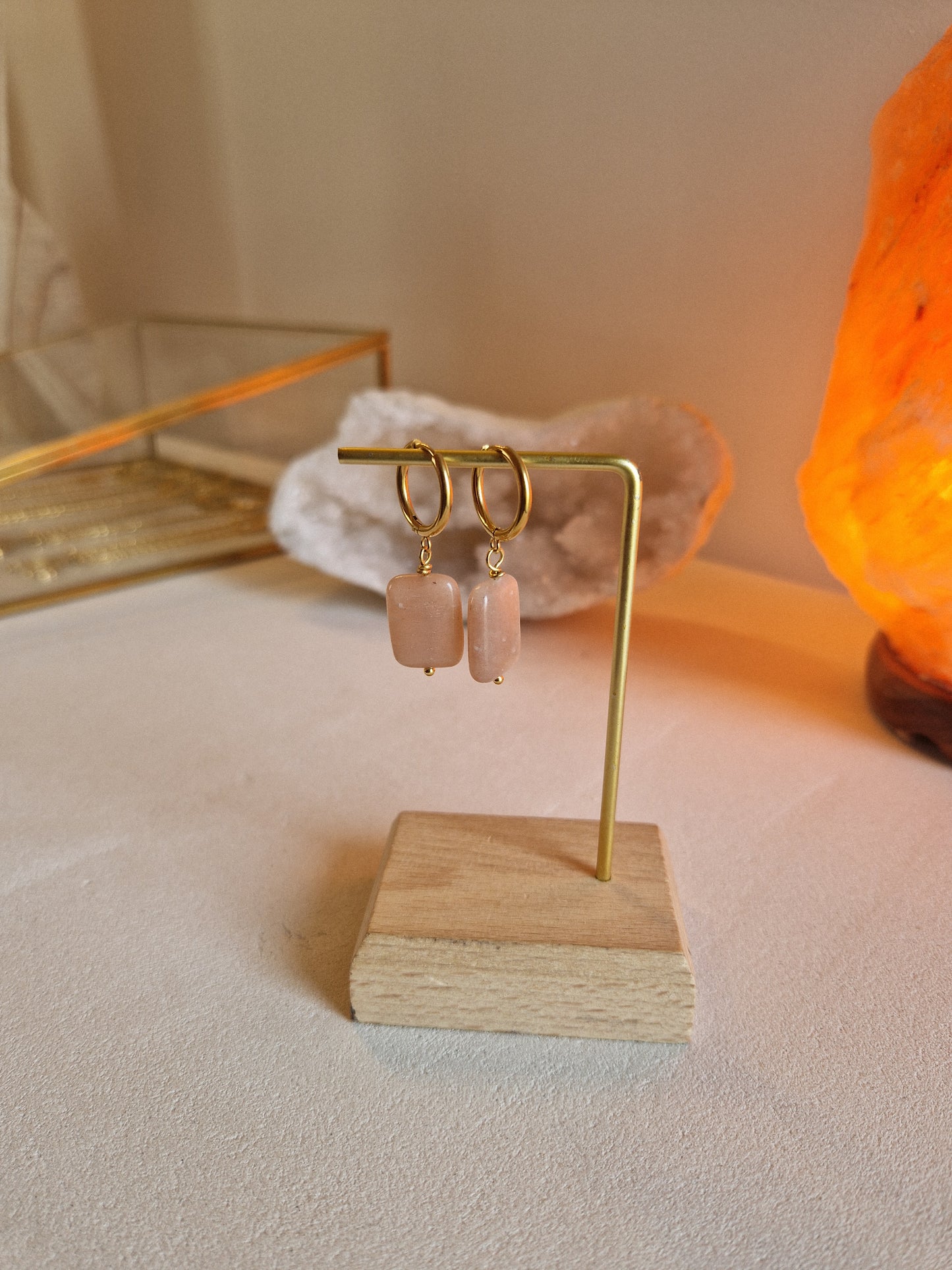 Boucles d'oreilles Pierre de Lune rose