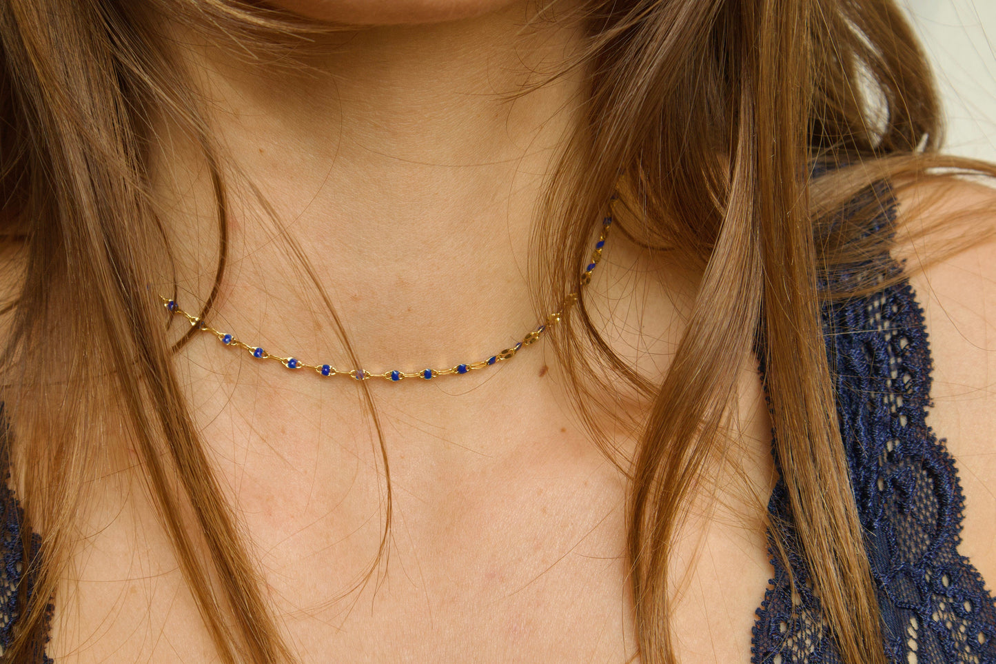 Collier Thelma - Bleu Marine - Creations Colibri