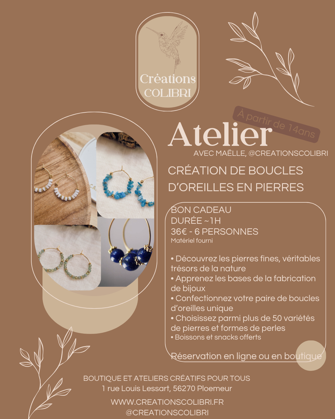 Bon cadeau atelier boucles d'oreilles en pierres