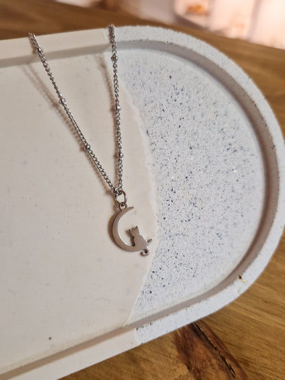 Collier Chat sur la Lune Argenté