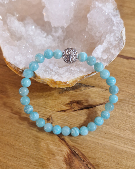 Bracelet lithothérapie - Amazonite - Arbre de Vie argent