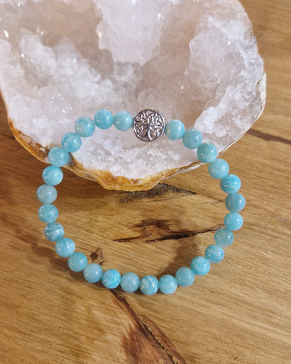 Bracelet lithothérapie - Amazonite - Arbre de Vie argent