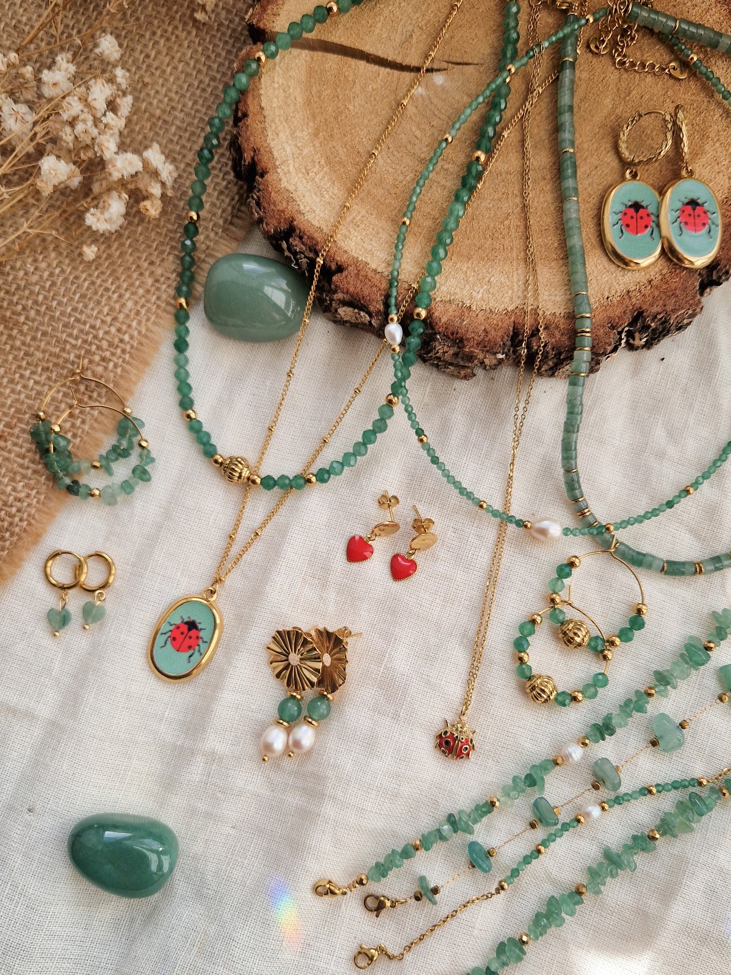 Boucles d'oreilles Alizée - Aventurine et perles