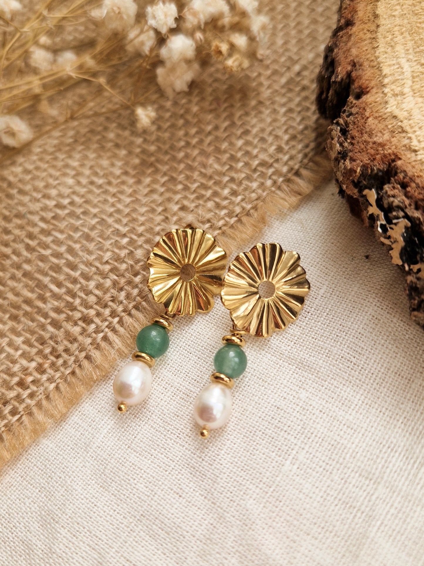 Boucles d'oreilles Alizée - Aventurine et perles