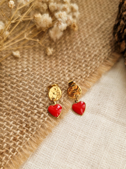 Boucles d'oreilles Petit coeur rouge