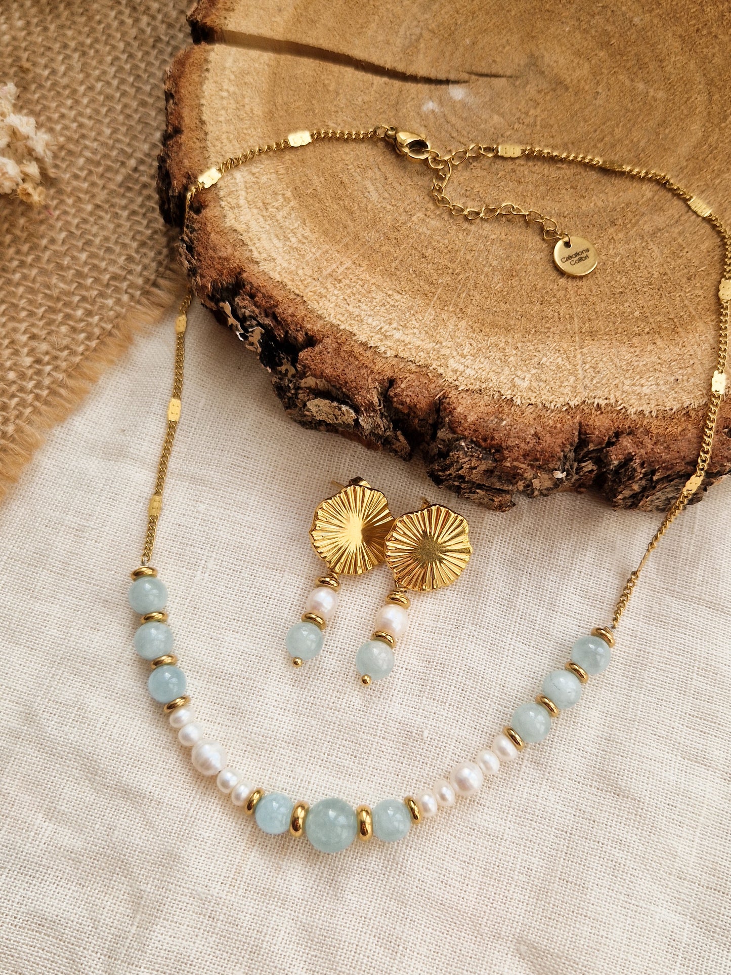 Parure Alizée - Aigue Marine et perles