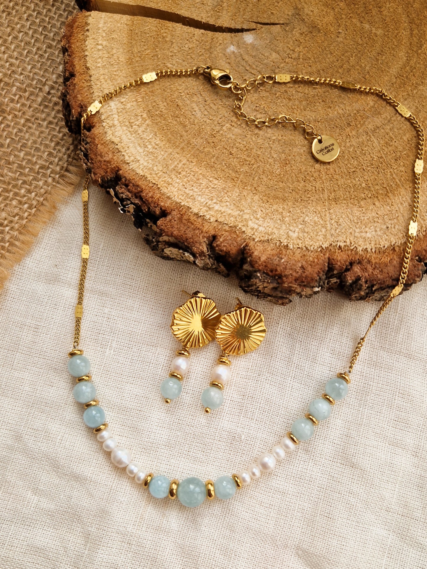 Parure Alizée - Aigue Marine et perles