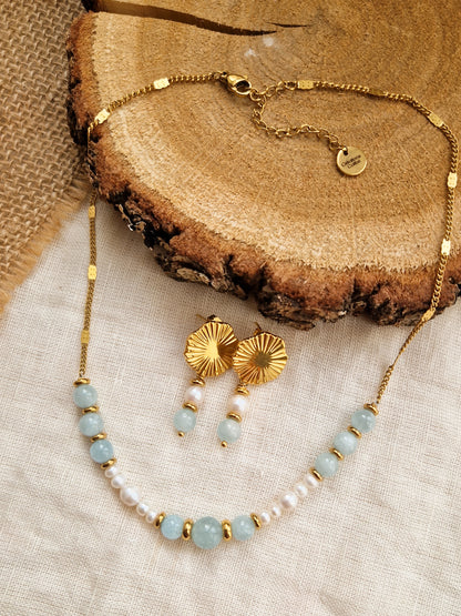 Parure Alizée - Aigue Marine et perles