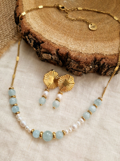 Parure Alizée - Aigue Marine et perles