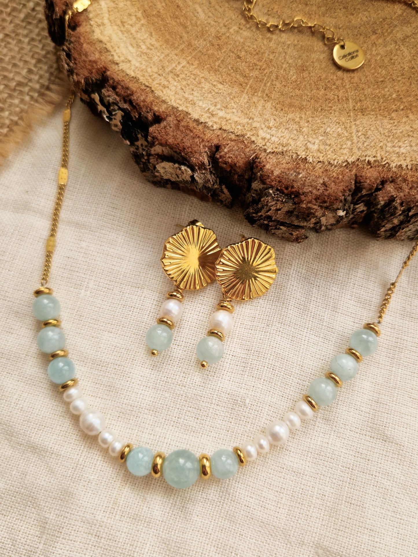 Parure Alizée - Aigue Marine et perles