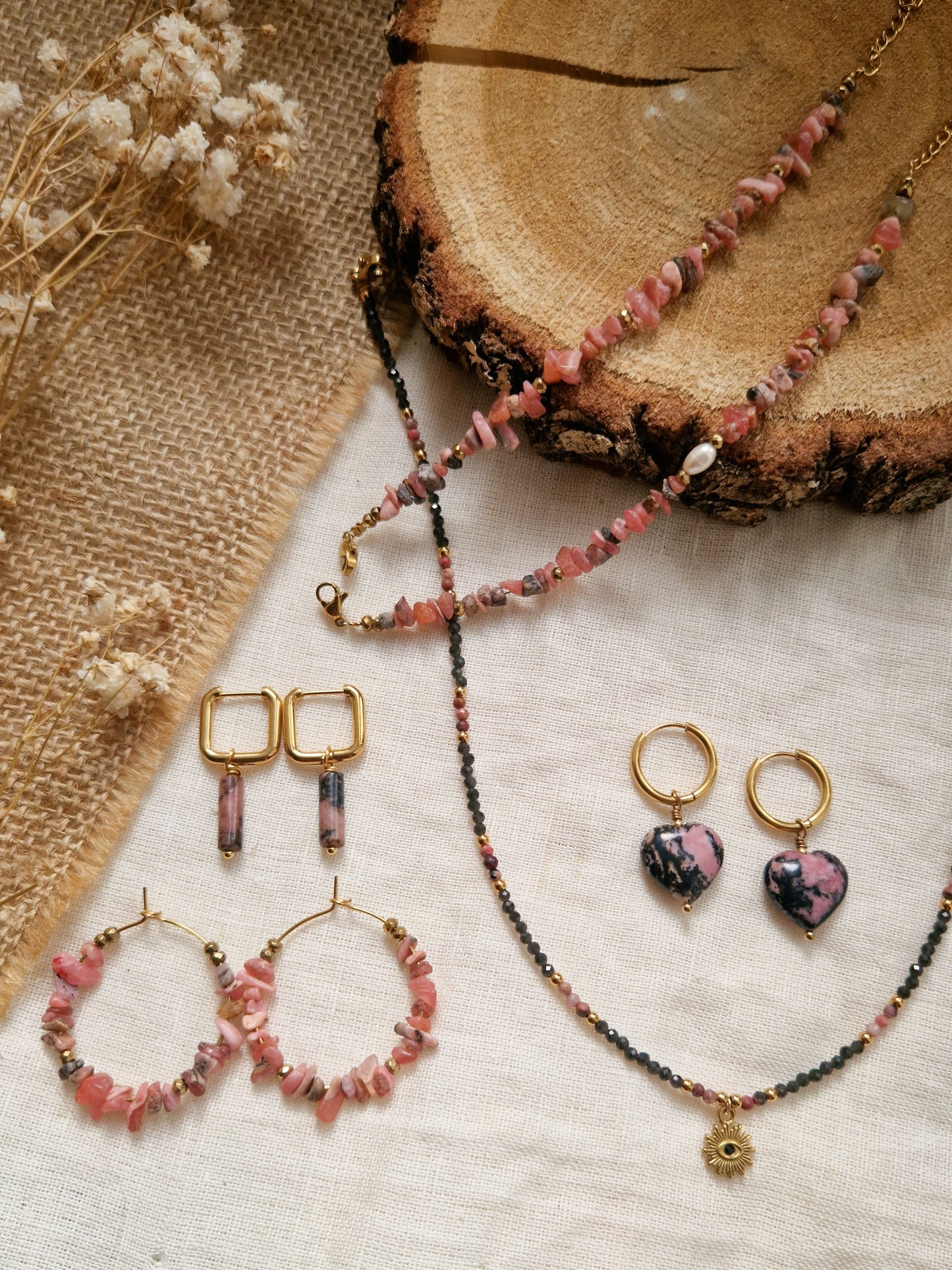 Boucles d'oreilles Eva Rhodonite