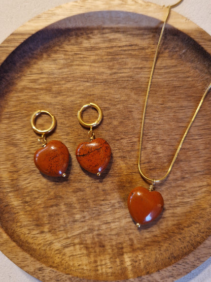 Boucles d’oreilles Cœur de Jaspe rouge