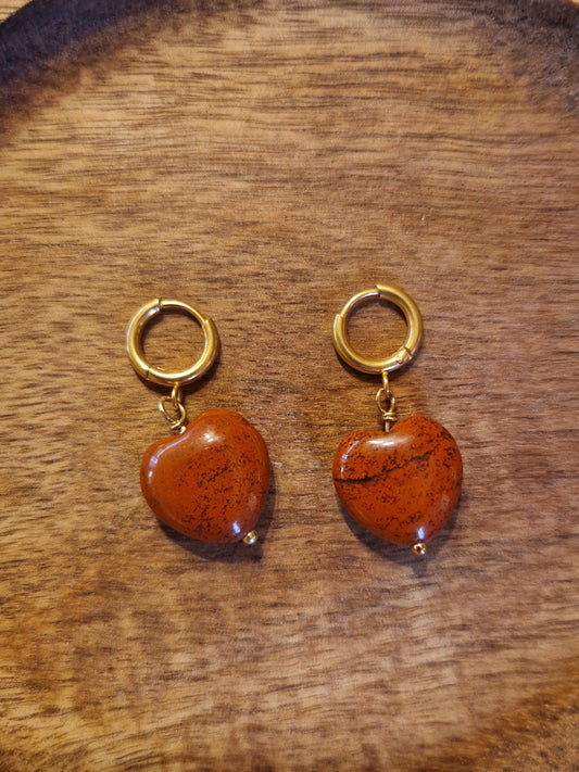 Boucles d’oreilles Cœur de Jaspe rouge