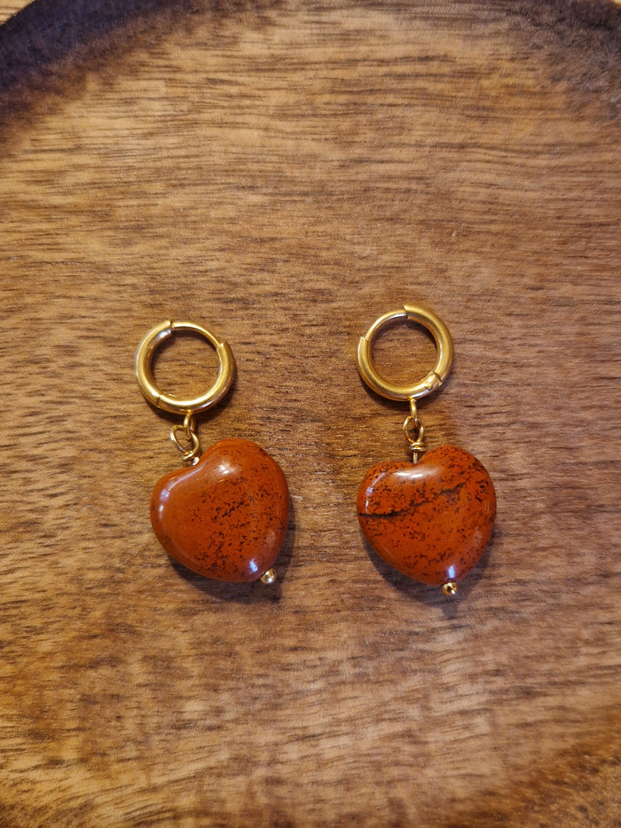Boucles d’oreilles Cœur de Jaspe rouge