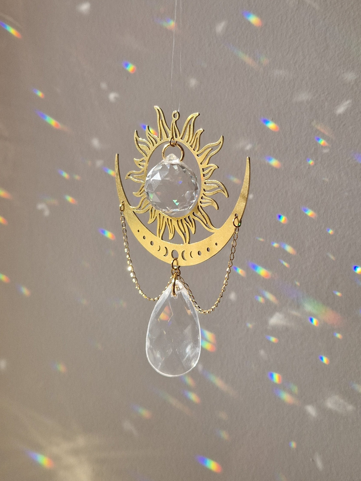 Attrape-soleil Soleil et Lune, modèle unique, en cristal facetté (suncatcher)