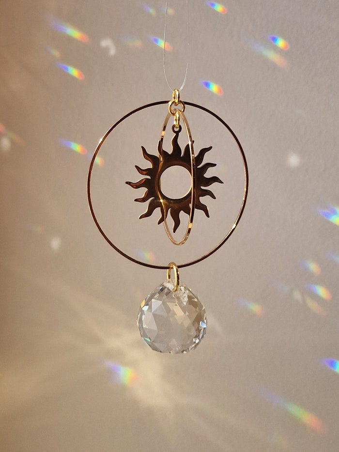 Attrape-soleil Soleil en orbite, modèle unique, en cristal facetté (suncatcher)