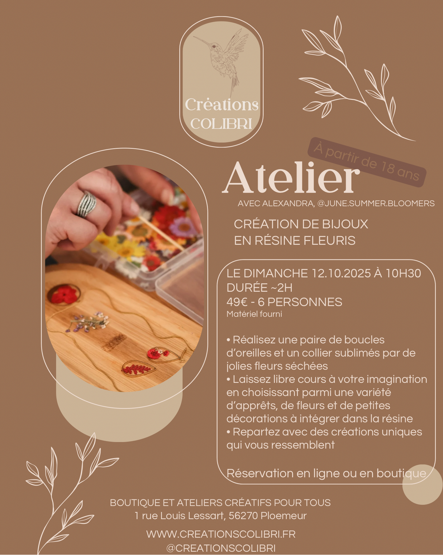 Atelier Création de bijoux en résine fleuris - 12 octobre