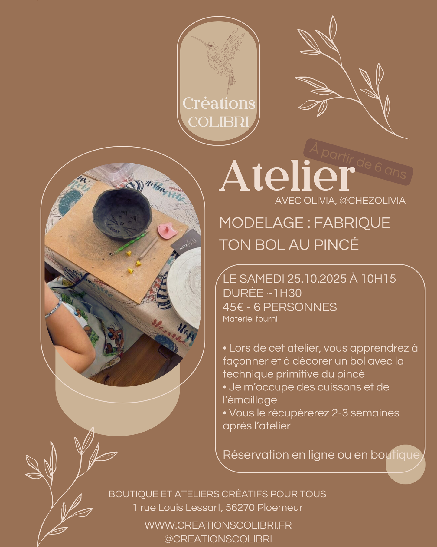 Atelier Enfants : Modelage : fabrique ton bol - 25 octobre