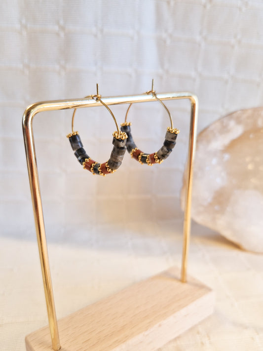 Boucles d'oreilles Colima Labradorite et Jaspe Rouge