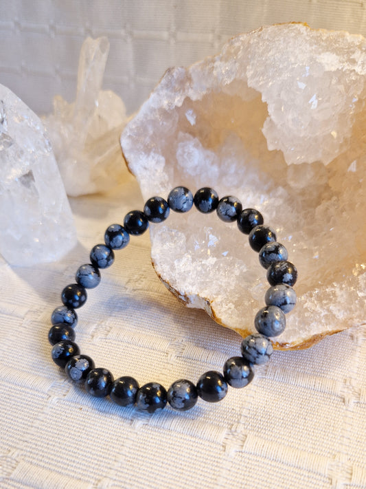 Bracelet lithothérapie - Obsidienne neige