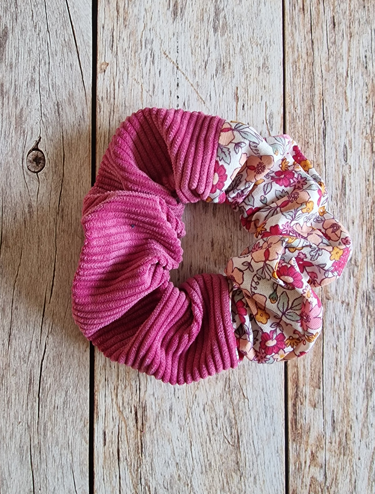 Chouchou fleuris rose et velours rose