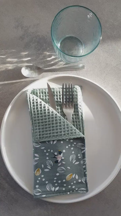 Duo de serviettes de table pour Noël 100% coton Oeko-tex - possibilité de personnaliser le prénom/nom