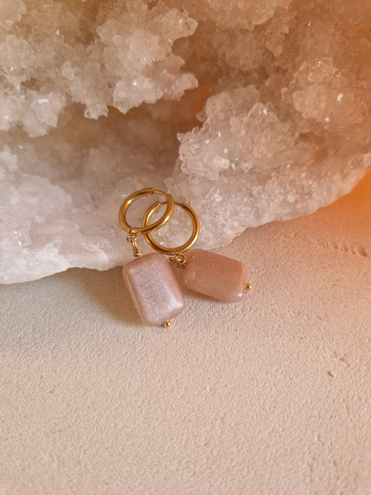 Boucles d'oreilles Pierre de Lune rose