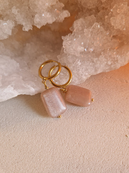 Boucles d'oreilles Pierre de Lune rose