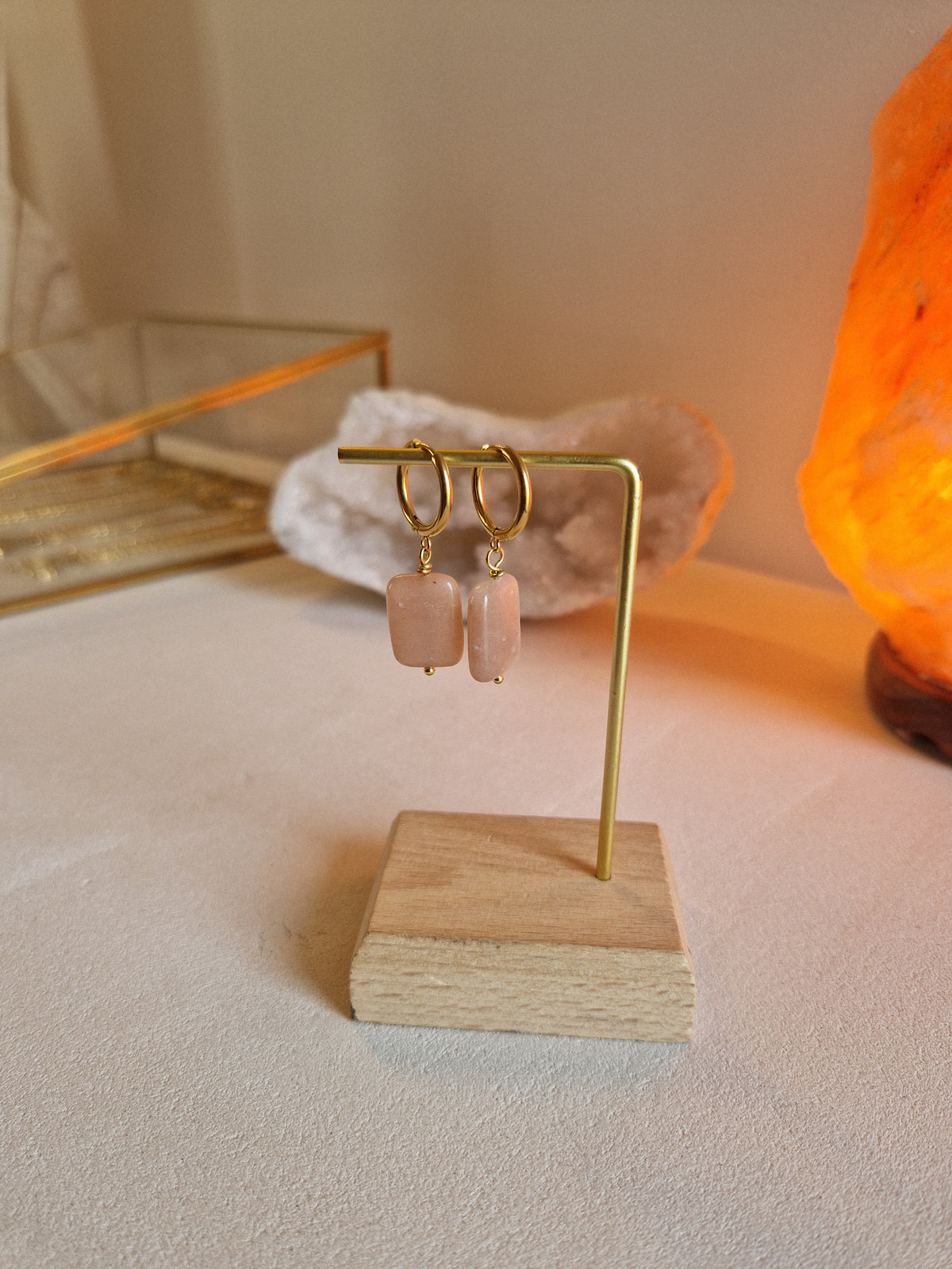 Boucles d'oreilles Pierre de Lune rose
