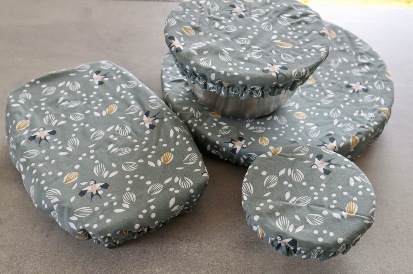 Lot de Charlottes couvre-plat en tissu, alternative zéro-déchet au film plastique - Créations Colibri